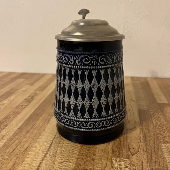 Rein Zinn Blue/white Ceramic Pewter Lid Beer Stein/Barware/Home Decor/Man Cave - Picture 4 of 9